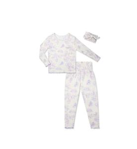 Комплект для маленьких девочек: облегающая двухкомпонентная пижама с длинными рукавами и головной платок Чарли Everly Grey, Bali