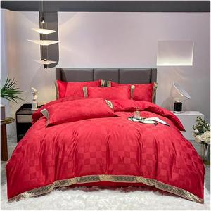 KYTGFH Комплект постельного белья из сатинового жаккарда и хлопка с золотой вышивкой Red
