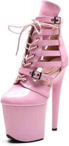 Женские ботильоны WUXIN H&P на шнуровке с высокими 8-дюймовыми каблуками, платформой и зеркальной отделкой для экзотического танца на пилоне, Pink