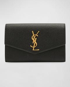 Кошелек Uptown YSL на цепочке из зерненой кожи Saint Laurent, цвет Black