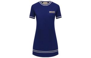 Платье с короткими рукавами женское синее Gucci