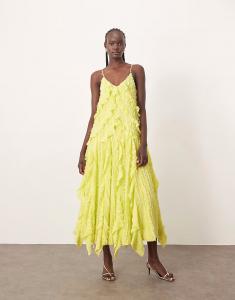 Платье-миди ARRANGE с текстурированными воланами цвета лайма