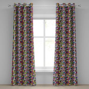 Занавеска ABAKUHAUS с цветочными люверсами, повторяющиеся цветочные мотивы ромашки и полевых цветов, красочная композиция, декоративные 2-панельные оконные шторы, 280 см x 260 см, разноцветные