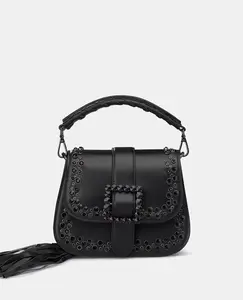 Женская кожаная сумка через плечо со стразами Alma en Pena, чёрный
