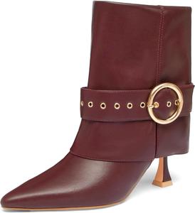 Женские ботильоны NEWBELLA с заостренным носком - короткие высокие ботинки на каблуке с золотой пряжкой, на молнии сбоку, модные платьевые ботинки для осени и зимы