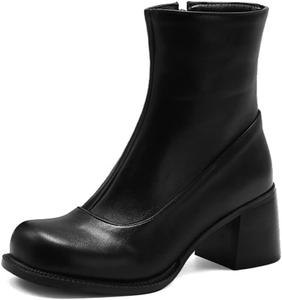 Женские ботильоны COMFASH с круглым носком до середины икры, из искусственной кожи, на платформе, с толстыми каблуками, боковой молнией, Black Matte