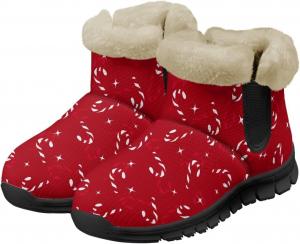 Женские зимние снегоступы с утеплителем, плюшевые ботильоны до щиколотки, противоскользящие, для активного отдыха на свежем воздухе, походов, велоспорта, удобная обувь, размеры 6-12 Quxjehoe, Christmas Candy Stick