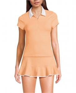 Женская футболка-рашгард SunShade UPF 50 с коротким рукавом из пике с воротником-стойкой Lands' End, Orange mist/white