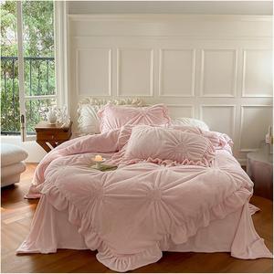 YUSIWOAL Комплект постельного белья из искусственного кроличьего меха с бархатным флисом и кружевной отделкой для девочек