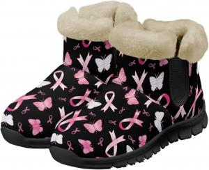 Зимние женские ботинки с теплой пушистой подкладкой, снежные ботинки на ходьбу, слипоны, ботильоны, с принтом собаки Chririnla, Butterfly & Pink Ribbon