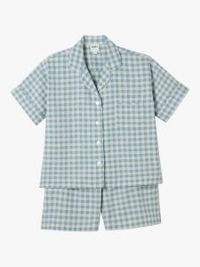 Комплект пижамы шорты из смесового льна в клетку Piglet in Bed, Warm Blue