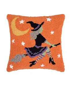 Декоративная подушка с крючком на Хэллоуин "Летающая ведьма на метле" в лунном свете 16" x 16" C&F Home, orange