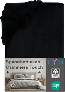 Простыня на резинке DreamScience Cashmere Touch 90x200 - 100x200 см, черная, для матрасов высотой до 22 см - бархатистая, мягкая и теплая простыня на резинке NYVI