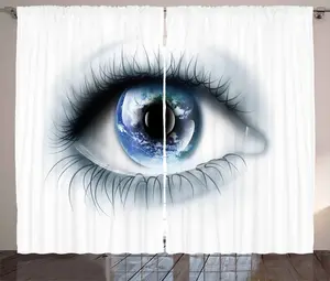 Шторы для глаз ABAKUHAUS Rustic Eye Curtain, Отражение планеты Земля, универсальные ленточные шторы для гостиной с петлями и крючками, 280 x 225 см, белый, черный, синий Abakuhaus