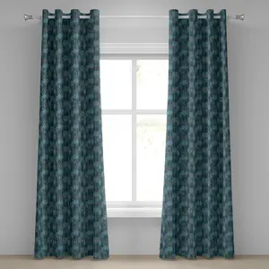 Шторы на люверсах ABAKUHAUS в этническом стиле, полосатый узор, нарисованный вручную на основе традиционного африканского орнамента, декоративные двухпанельные шторы, 280 см x 225 см, бирюзовый, сине-серый, темно-коричневый Abakuhaus