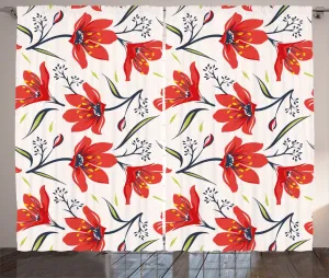 Шторы ABAKUHAUS в деревенском стиле с цветочным рисунком, винтажные тюльпаны, универсальные ленточные шторы для гостиной с петлями и крючками, 280 x 245 см, персиково-зеленый и красный Abakuhaus