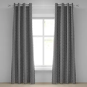 Геометрическая штора на люверсах ABAKUHAUS с рисунком "елочка", зигзагообразные кубы, иллюстрация в оттенках серого, декоративная двухпанельная штора на окно, 280 см x 225 см, цвет: светло-серый, черный, серый