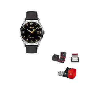 TISSOT Часы Uitenda Series Quartz Movement Men's Watch Watch 40mm Black Dial Stainless Steel Case Leather Strap, Black Dial