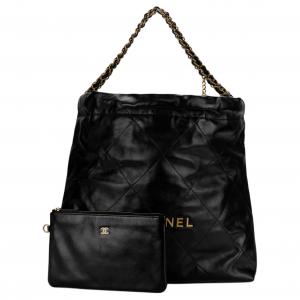 CHANEL Блестящая телячья кожа Сумка хобо Наплечная сумка Женская черная