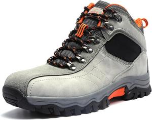 Мужские кожаные повседневные походные ботинки на шнуровке, ручная строчка, круглый носок, уличная мода, высокие кроссовки, удобные, легкие, водонепроницаемые и противоскользящие, ботинки для походов и треккинга для мужчин Generic, серый