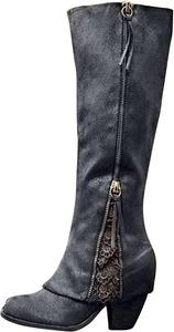 Женские ковбойские сапоги Bcshiye, модные с круглым носком, низким каблуком, для верховой езды, до колена, с боковой молнией, вестерн, Black