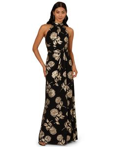Женское платье с цветочным принтом и воротником-халтером Adrianna Papell, Black/Gold