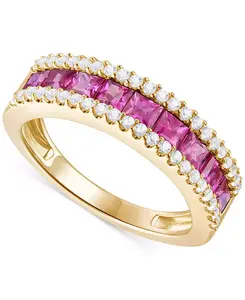 Кольцо с изумрудом (1 карат) и бриллиантом (1/3 карата) в канальной оправе из 14-каратного золота (также доступно с рубинами и сапфирами) Macy'S, ruby