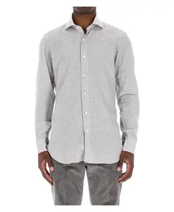 Белая хлопковая рубашка в клетку из культовой коллекции Barba, белый