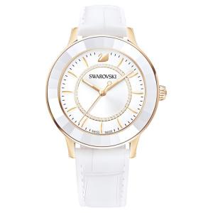 Женские часы Swarovski с кварцевым механизмом, кожаным ремешком, белым циферблатом 39 мм
