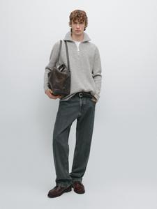 Джемпер с воротником-стойкой из 100% шерсти Massimo Dutti, антрацитово-серый