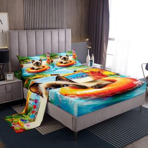 Erosebridal Комплект постельного белья с морской тематикой для детей с изображением котиков в гавайском стиле, Blue Orange