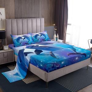 Erosebridal Комплект постельного белья Dolphin Underwater World с морским принтом для детей из мягкого хлопка, Multi 11