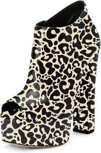 Женские ботильоны с открытым носком на платформе, боковые молнии, высокий каблук-блок, повседневная обувь для работы, размеры 4-16 США Wo wagas, Leopard