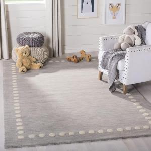 Ковер SAFAVIEH, 214 x 214 см, Kids Collection, Grey, ручной работы из шерсти, с дизайном границы в горошек, идеально для гостиной, спальни, столовой, детской комнаты, детской (SFK802F-7SQ)