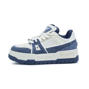 BULLKVIE Нескользящие, износостойкие, дышащие, увеличивающие рост низкие кроссовки для скейтбординга унисекс белого и синего цвета