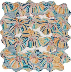 Ковер SAFAVIEH, 183 x 183 см, Jardin Collection, Ivory/Blue, геометрический рисунок, идеален для помещений с высокой проходимостью в гостиной, спальне, столовой (JAR359A)