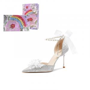 Женские туфли-лодочки с острым носом на шпильке Crelinkxlat, [Коробка для масляных красок] Серебристые 8 см