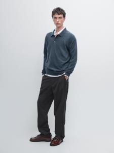 Джемпер-Поло из шерстяной смеси Massimo Dutti, темно-синий