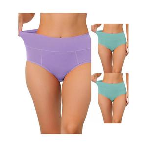 3 упаковки женского хлопкового нижнего белья с высокой талией (доступны в размерах больших размеров и разных цветах), нижнего белья для контроля живота ALLEGRA K, цвет Macaron Green Purple