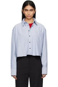 Синяя хлопковая укороченная рубашка свободного покроя на пуговицах AMI Paris