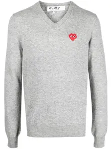 Шерстяной джемпер с V-образным вырезом Comme Des Garçons Play, серый