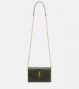 Кошелек на цепочке Cassandre Envelope из кожи Saint Laurent, Olive Wood