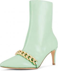 Женские стильные ботильоны с цепочкой, заостренным носом, боковой молнией, эластичной щиколоткой, тонким средним каблуком, изящные для вечеринок и свиданий, размеры 4-16 US Wansseny, Pale Green