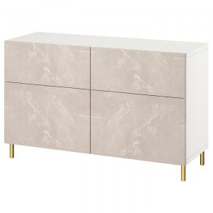 Тумба с дверцами/ящиками, белый Бергсвикен/Эсарп/бежевый мраморный эффект, 120x42x74 см, Bestå IKEA
