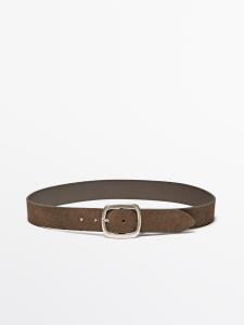 Ремень из спилковой кожи с круглой пряжкой Massimo Dutti, Mole Brown