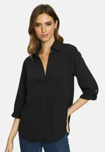 Блузка прямого кроя с v-образным вырезом, рукавами 3/4 и воротником. Lipsy, Black