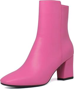Женские ботильоны SHEMEE с квадратным носком, толстым каблуком и боковой молнией, Hot Pink