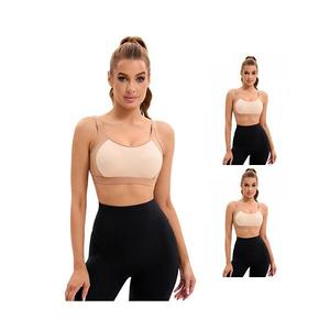 3 упаковки женских спортивных бюстгальтеров с контрастными цветами, регулируемыми бретелями и фиксированной чашкой u-back Inspire Chic, Beige