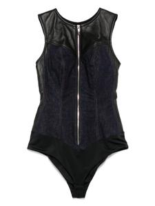 Боди из денима с кожаными вставками MITILIANE COUTURE, синий