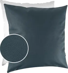 Декоративная подушка с наполнителем KUMO 60x60 см, чехол из дышащей искусственной кожи на молнии, однотонный, имитация кожи, цвет UNI зелено-синий